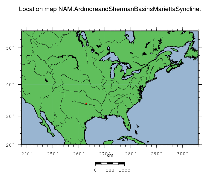 Ardmore and Sherman Basins/Marietta Syncline location map