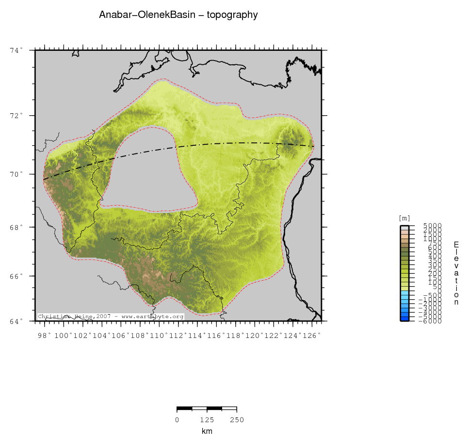 Anabar-Olenek Basin location map