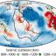 Map showing global iron content distribution in the lower mantle at 1225 kilometres depth with LLSVP boundaries outlined.